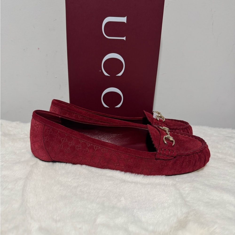 Gucci Women's Burgundy Suede Horsebit Loafers